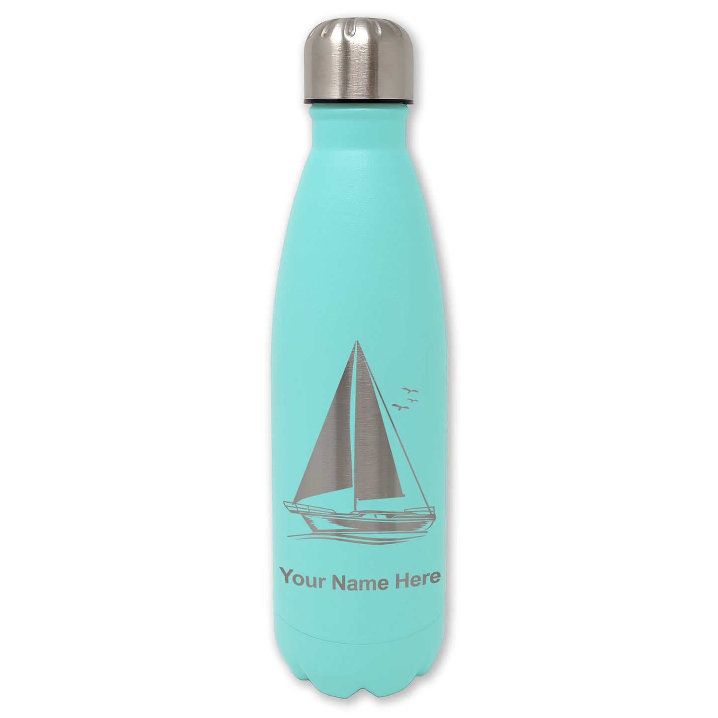 LaserGram Double Wall Water Bottle, Sailboat, Personalized Engraving Included