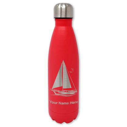 LaserGram Double Wall Water Bottle, Sailboat, Personalized Engraving Included