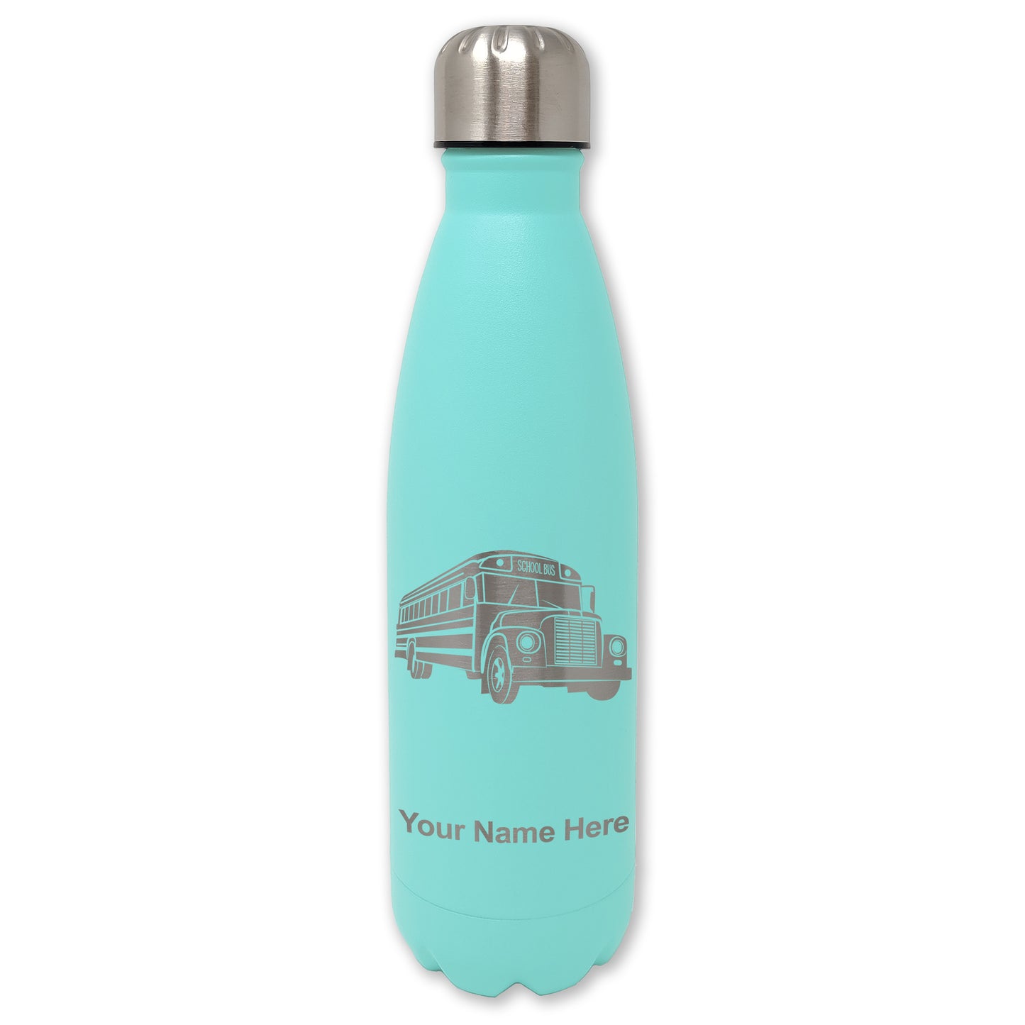 LaserGram Double Wall Water Bottle, School Bus, Personalized Engraving Included