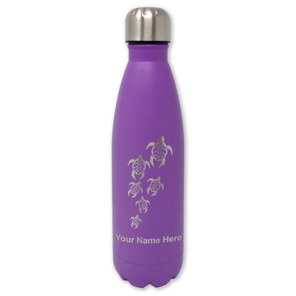 LaserGram Double Wall Water Bottle, Sea Turtle Family, Personalized Engraving Included