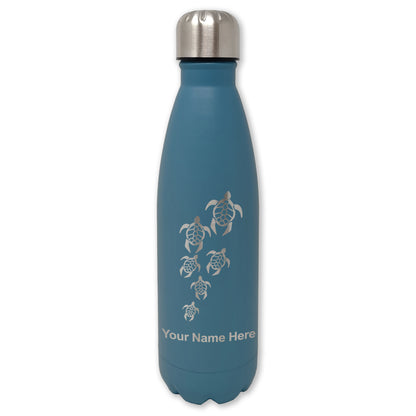 LaserGram Double Wall Water Bottle, Sea Turtle Family, Personalized Engraving Included