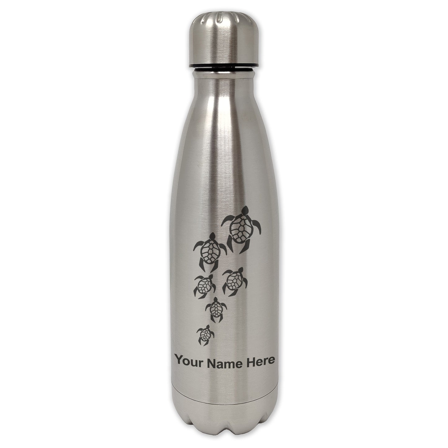 LaserGram Double Wall Water Bottle, Sea Turtle Family, Personalized Engraving Included