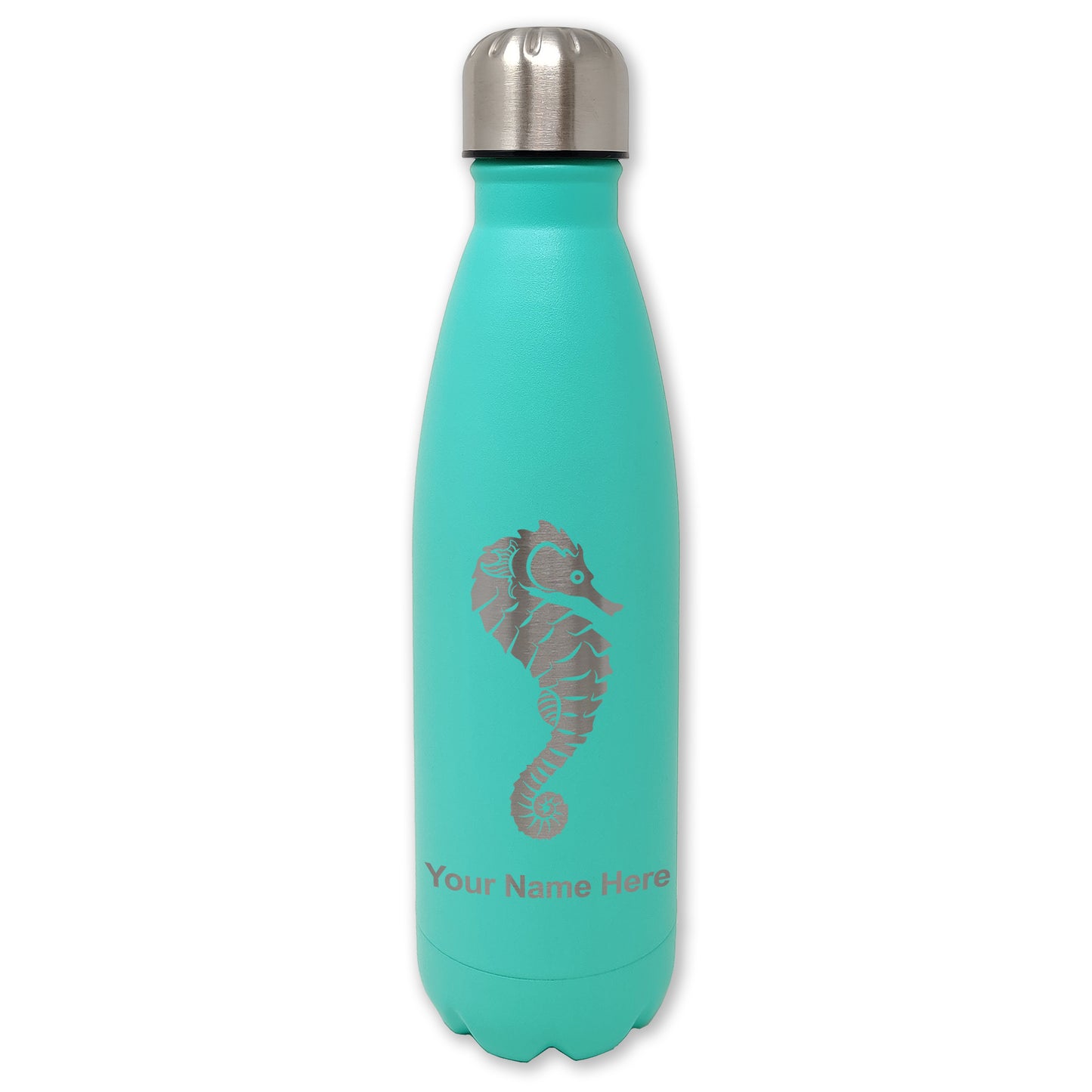 LaserGram Double Wall Water Bottle, Seahorse, Personalized Engraving Included