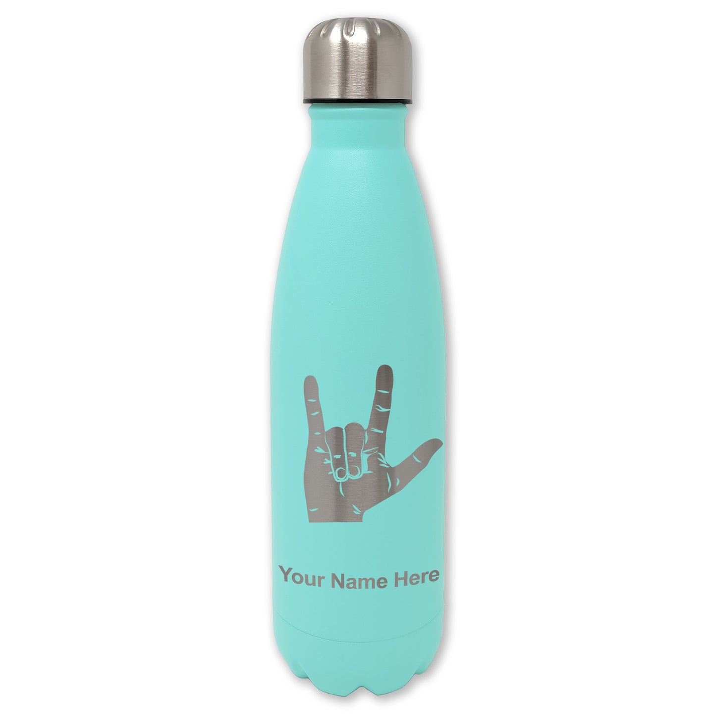 LaserGram Double Wall Water Bottle, Sign Language I Love You, Personalized Engraving Included