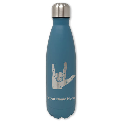 LaserGram Double Wall Water Bottle, Sign Language I Love You, Personalized Engraving Included
