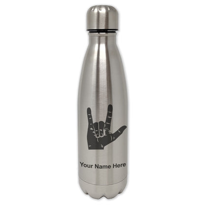 LaserGram Double Wall Water Bottle, Sign Language I Love You, Personalized Engraving Included