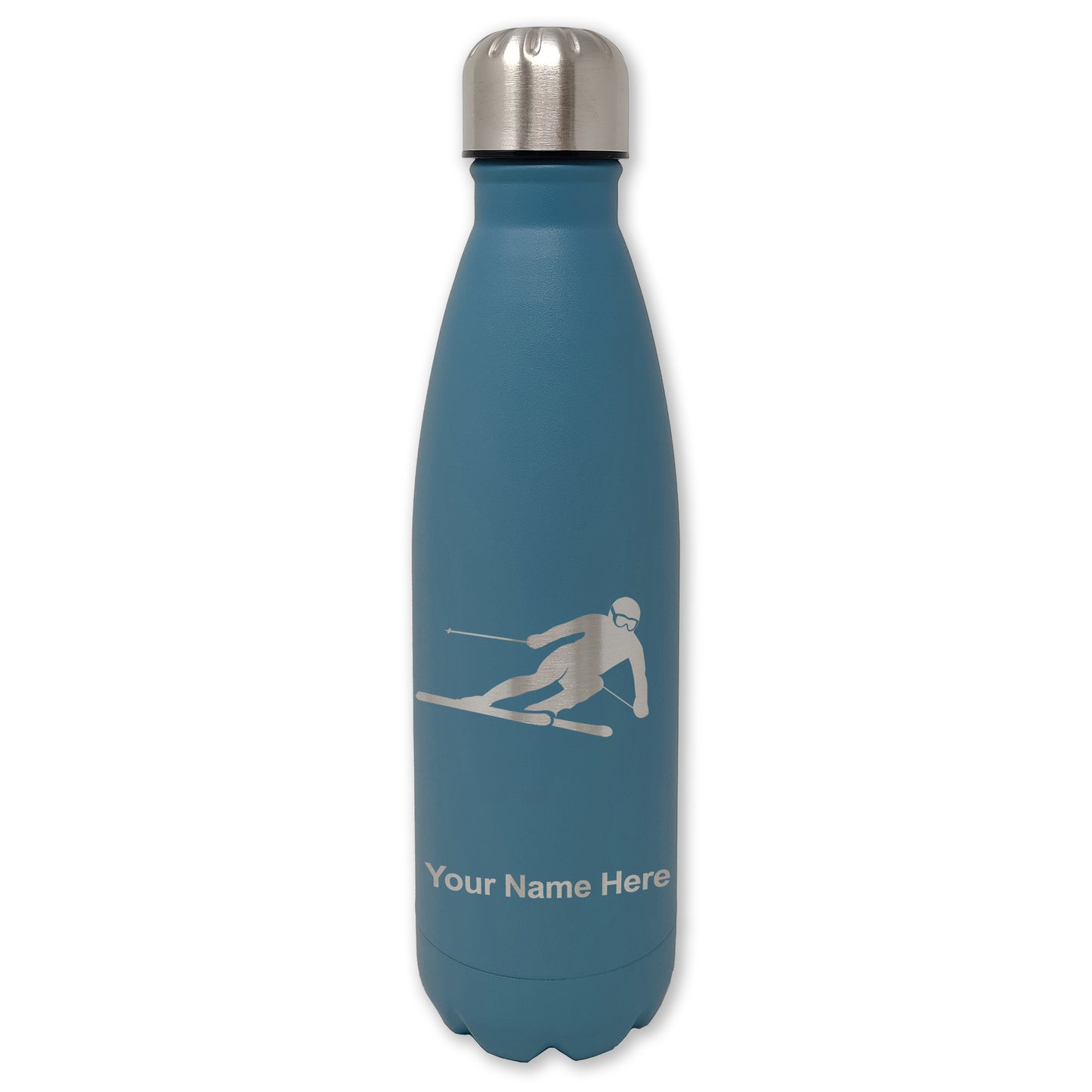LaserGram Double Wall Water Bottle, Skier Downhill, Personalized Engraving Included