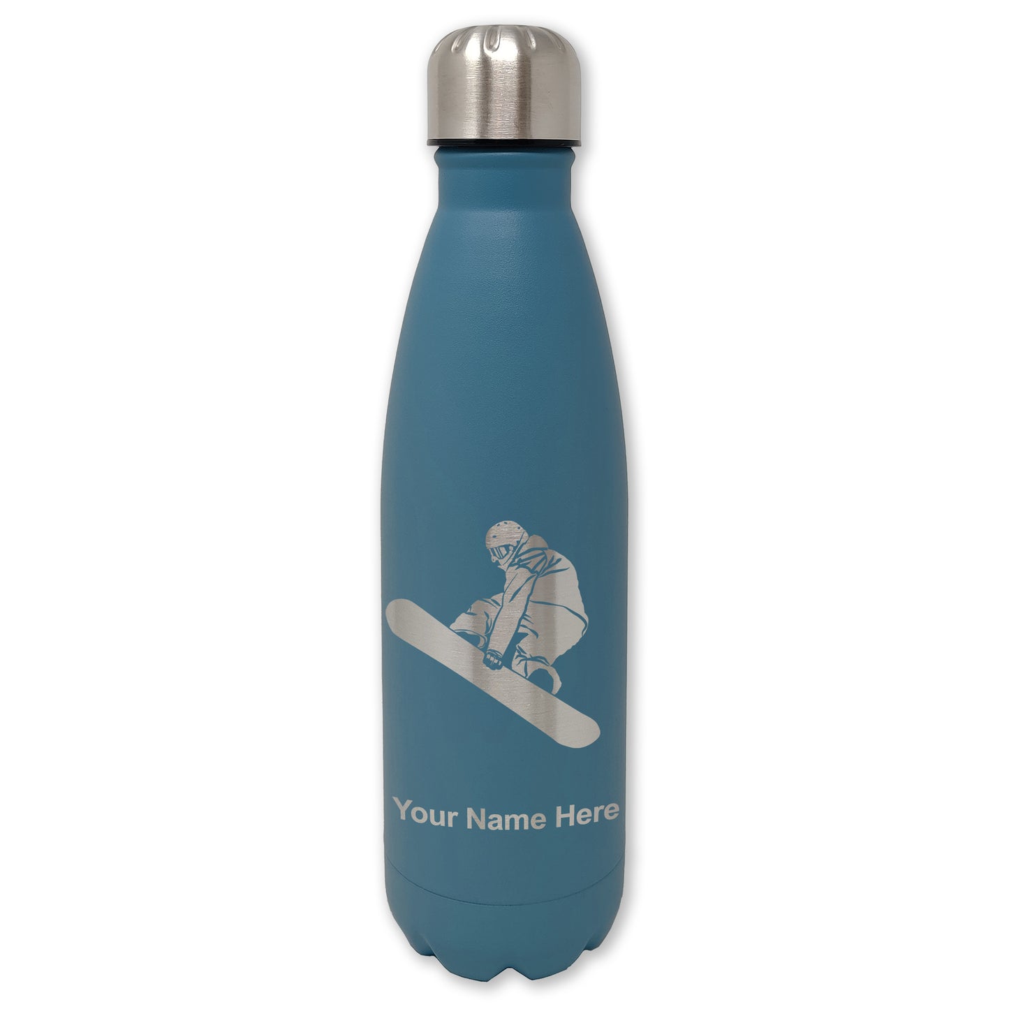 LaserGram Double Wall Water Bottle, Snowboarder Man, Personalized Engraving Included