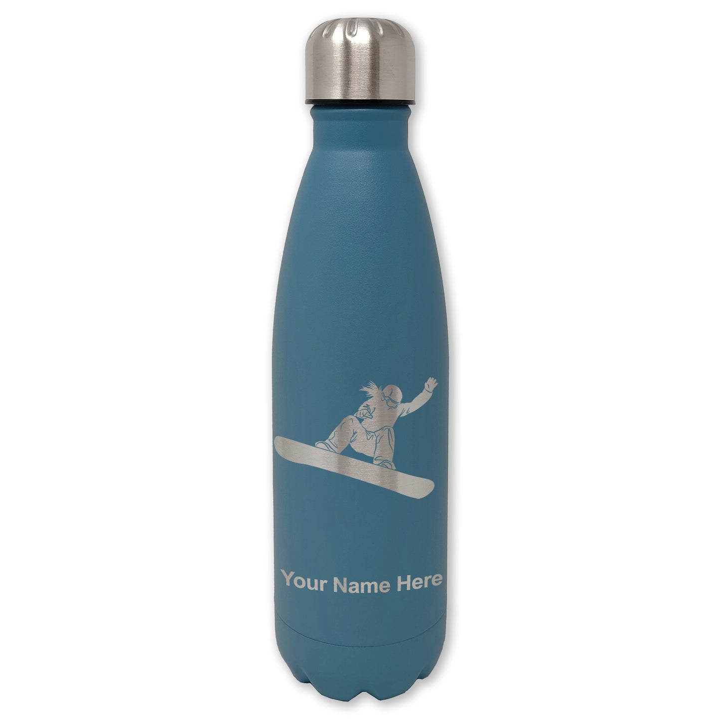LaserGram Double Wall Water Bottle, Snowboarder Woman, Personalized Engraving Included
