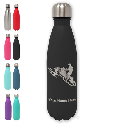 LaserGram Double Wall Water Bottle, Snowmobile, Personalized Engraving Included