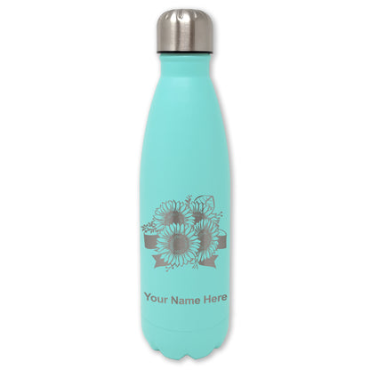 LaserGram Double Wall Water Bottle, Sunflowers, Personalized Engraving Included