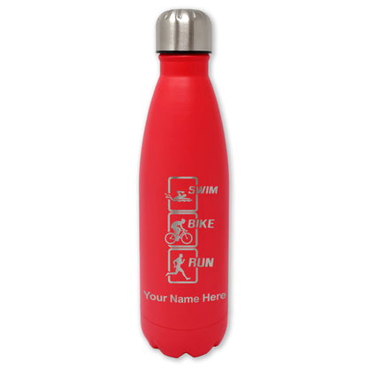LaserGram Double Wall Water Bottle, Swim Bike Run Vertical, Personalized Engraving Included