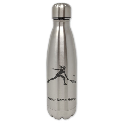 LaserGram Double Wall Water Bottle, Tennis Player Woman, Personalized Engraving Included