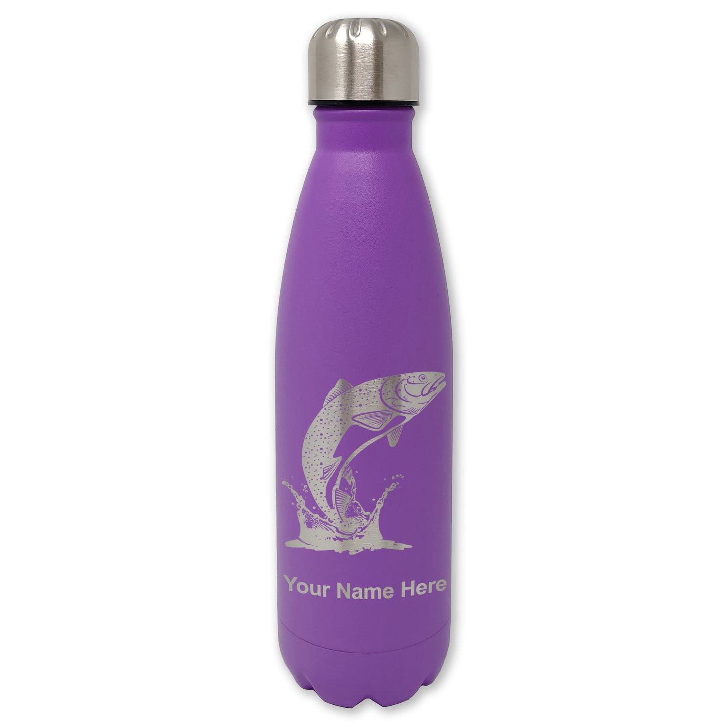 LaserGram Double Wall Water Bottle, Trout Fish, Personalized Engraving Included