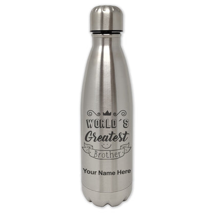 LaserGram Double Wall Water Bottle, World's Greatest Brother, Personalized Engraving Included