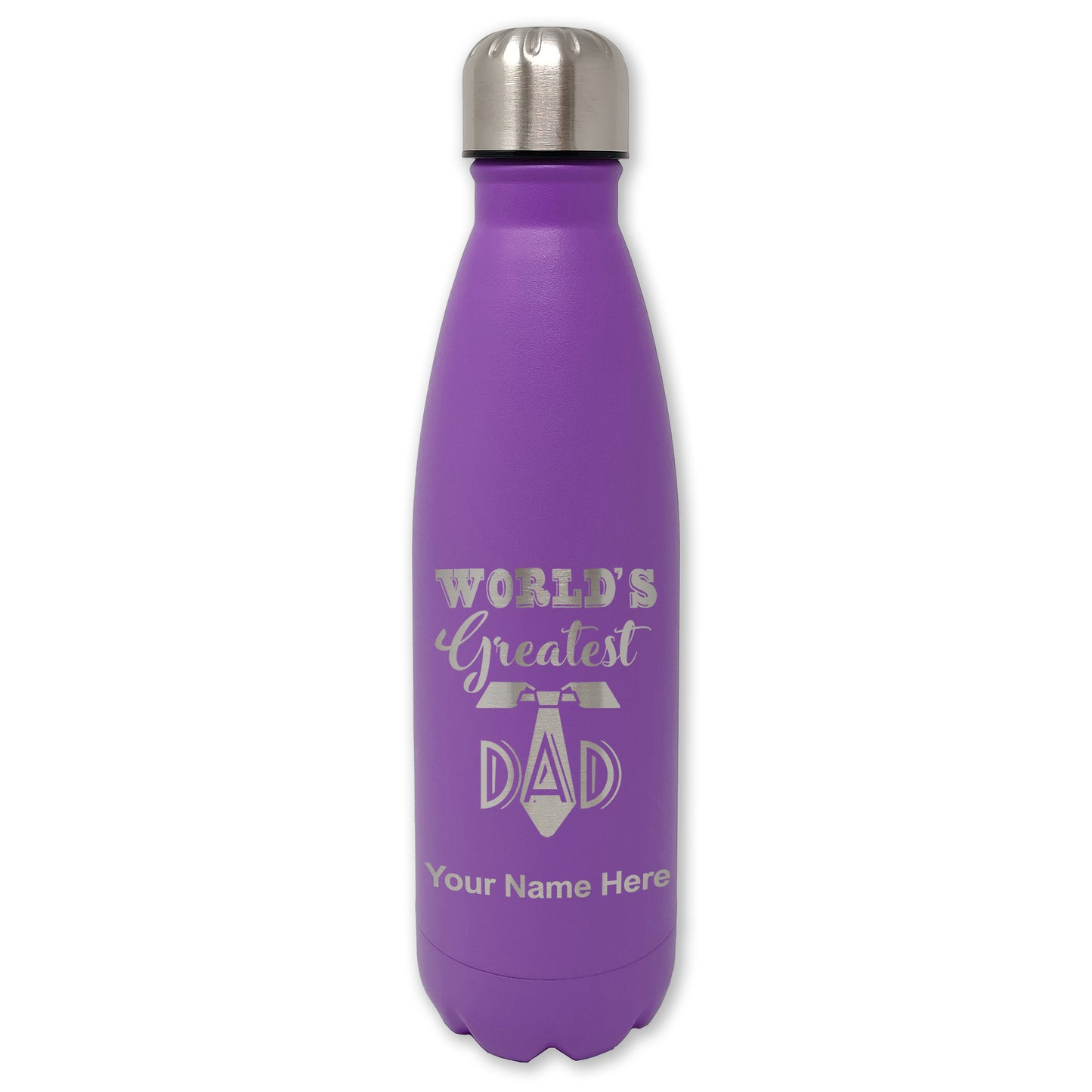 LaserGram Double Wall Water Bottle, World's Greatest Dad, Personalized Engraving Included