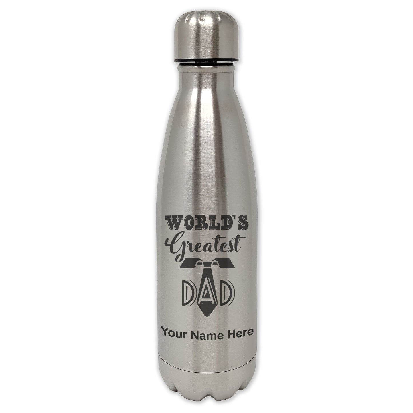 LaserGram Double Wall Water Bottle, World's Greatest Dad, Personalized Engraving Included