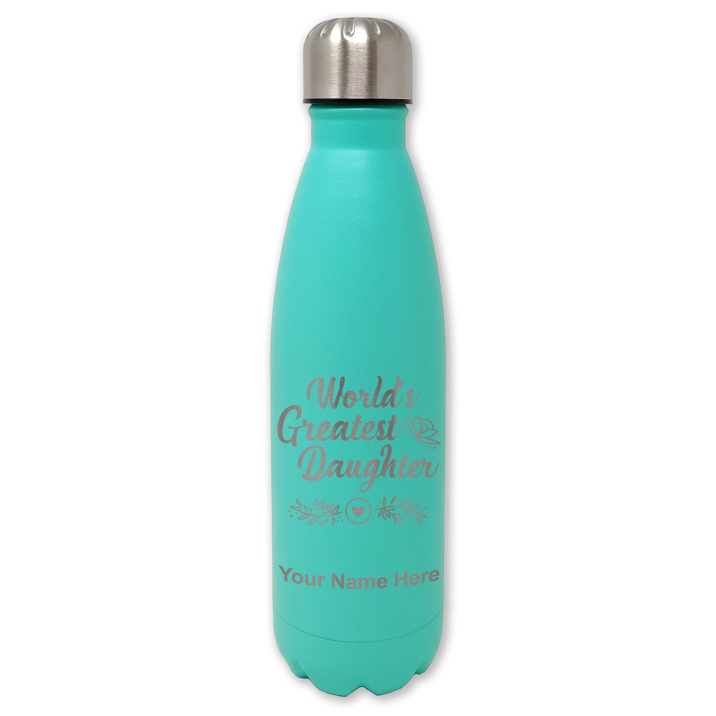 LaserGram Double Wall Water Bottle, World's Greatest Daughter, Personalized Engraving Included