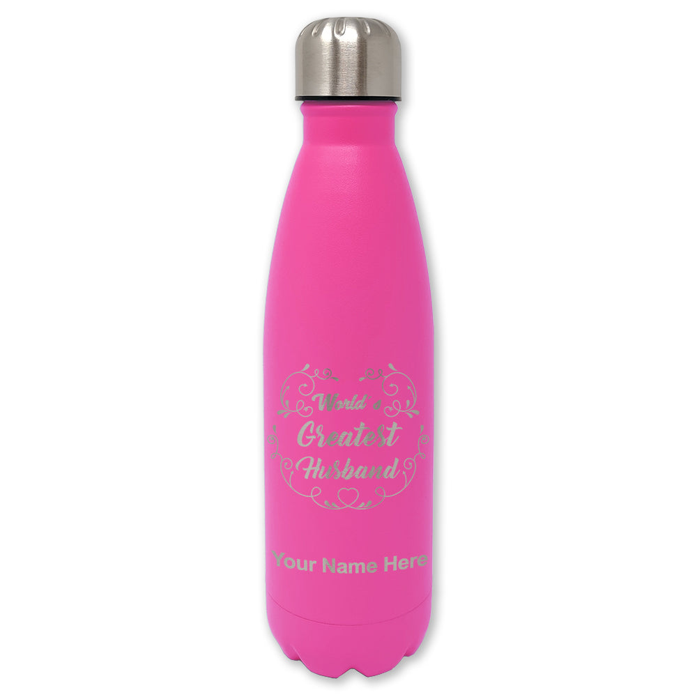 LaserGram Double Wall Water Bottle, World's Greatest Husband, Personalized Engraving Included