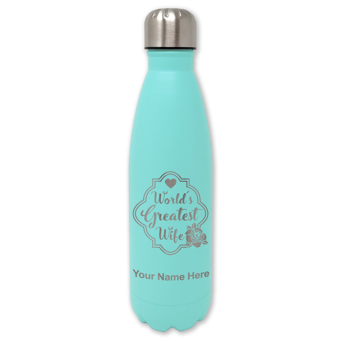 LaserGram Double Wall Water Bottle, World's Greatest Wife, Personalized Engraving Included