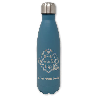 LaserGram Double Wall Water Bottle, World's Greatest Wife, Personalized Engraving Included