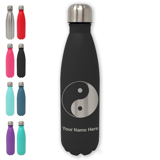 LaserGram Double Wall Water Bottle, Yin Yang, Personalized Engraving Included