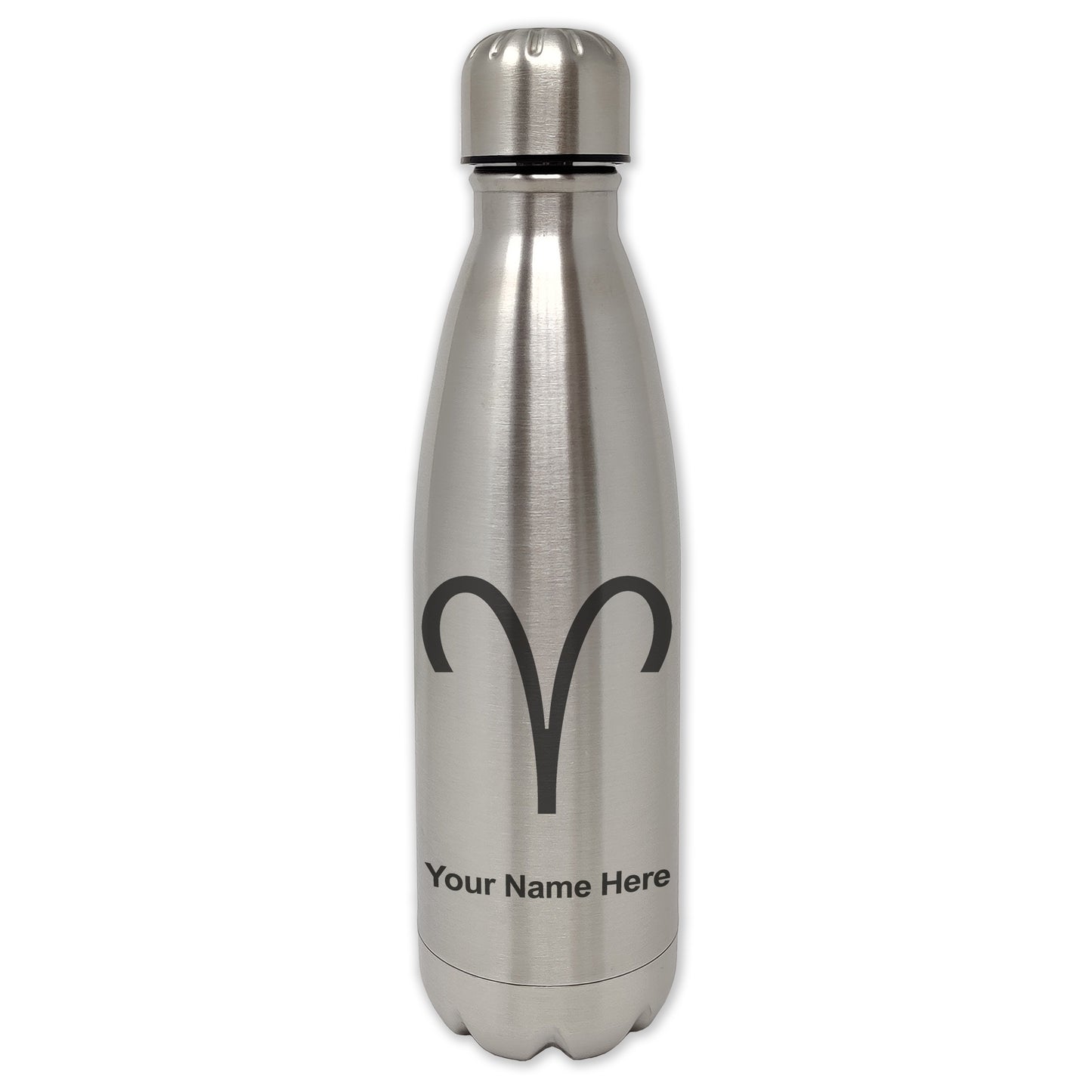 LaserGram Double Wall Water Bottle, Zodiac Sign Aries, Personalized Engraving Included