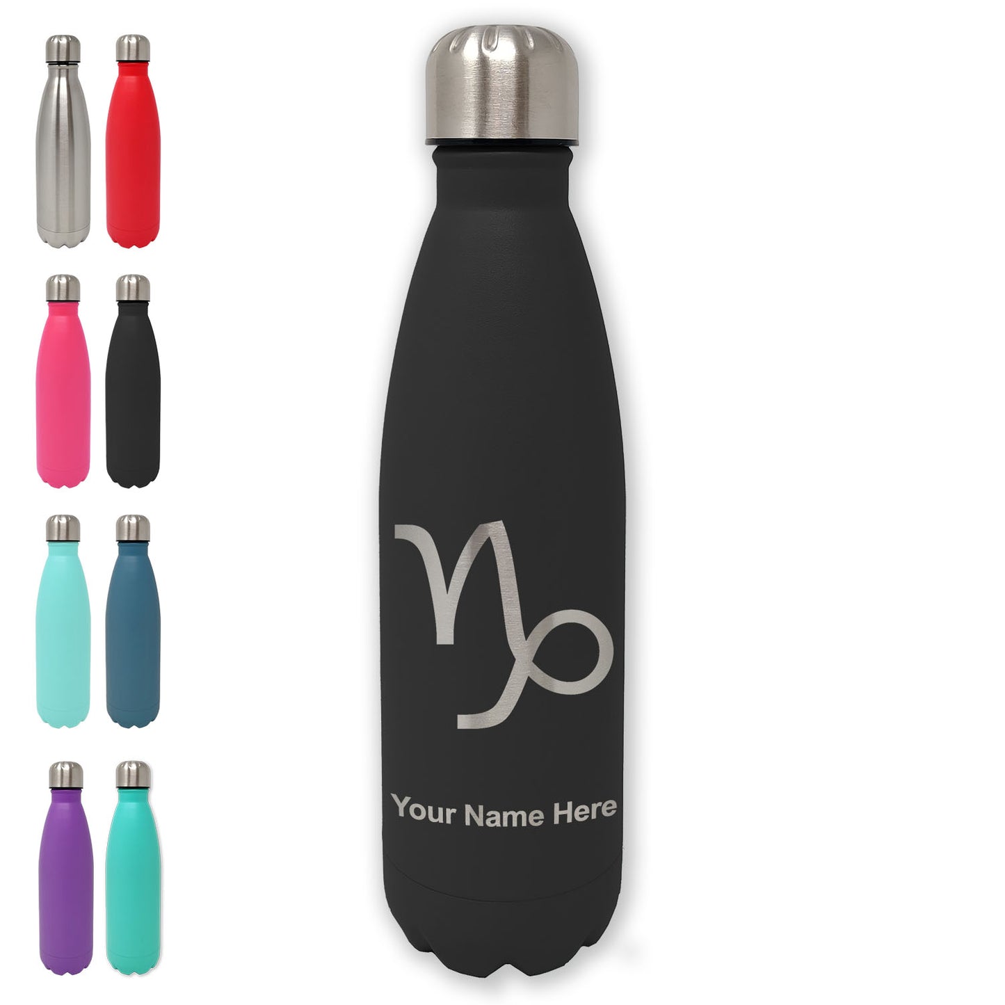 LaserGram Double Wall Water Bottle, Zodiac Sign Capricorn, Personalized Engraving Included