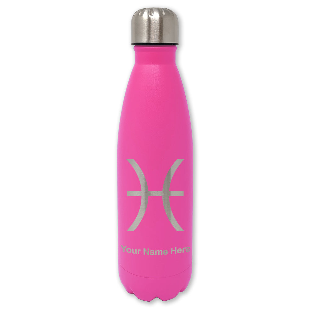 LaserGram Double Wall Water Bottle, Zodiac Sign Pisces, Personalized Engraving Included