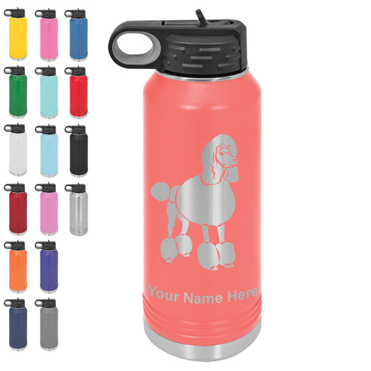 LaserGram 32oz Double Wall Flip Top Water Bottle with Straw, French Poodle Dog, Personalized Engraving Included
