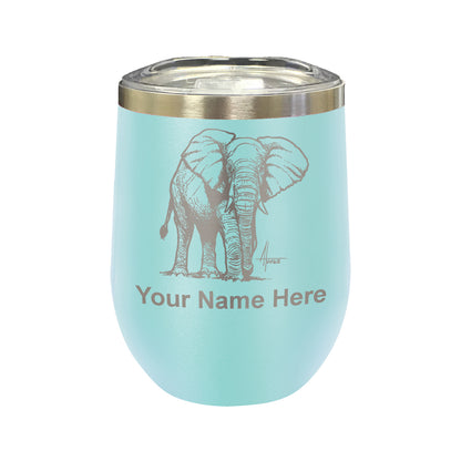 LaserGram Double Wall Stainless Steel Wine Glass, African Elephant, Personalized Engraving Included