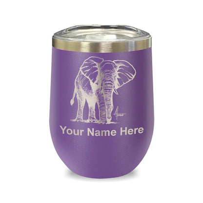 LaserGram Double Wall Stainless Steel Wine Glass, African Elephant, Personalized Engraving Included