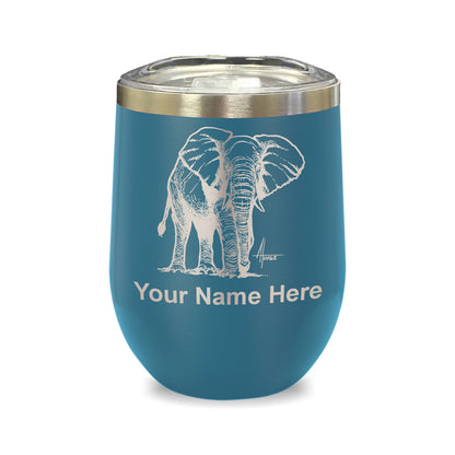 LaserGram Double Wall Stainless Steel Wine Glass, African Elephant, Personalized Engraving Included