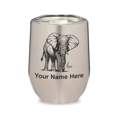 LaserGram Double Wall Stainless Steel Wine Glass, African Elephant, Personalized Engraving Included