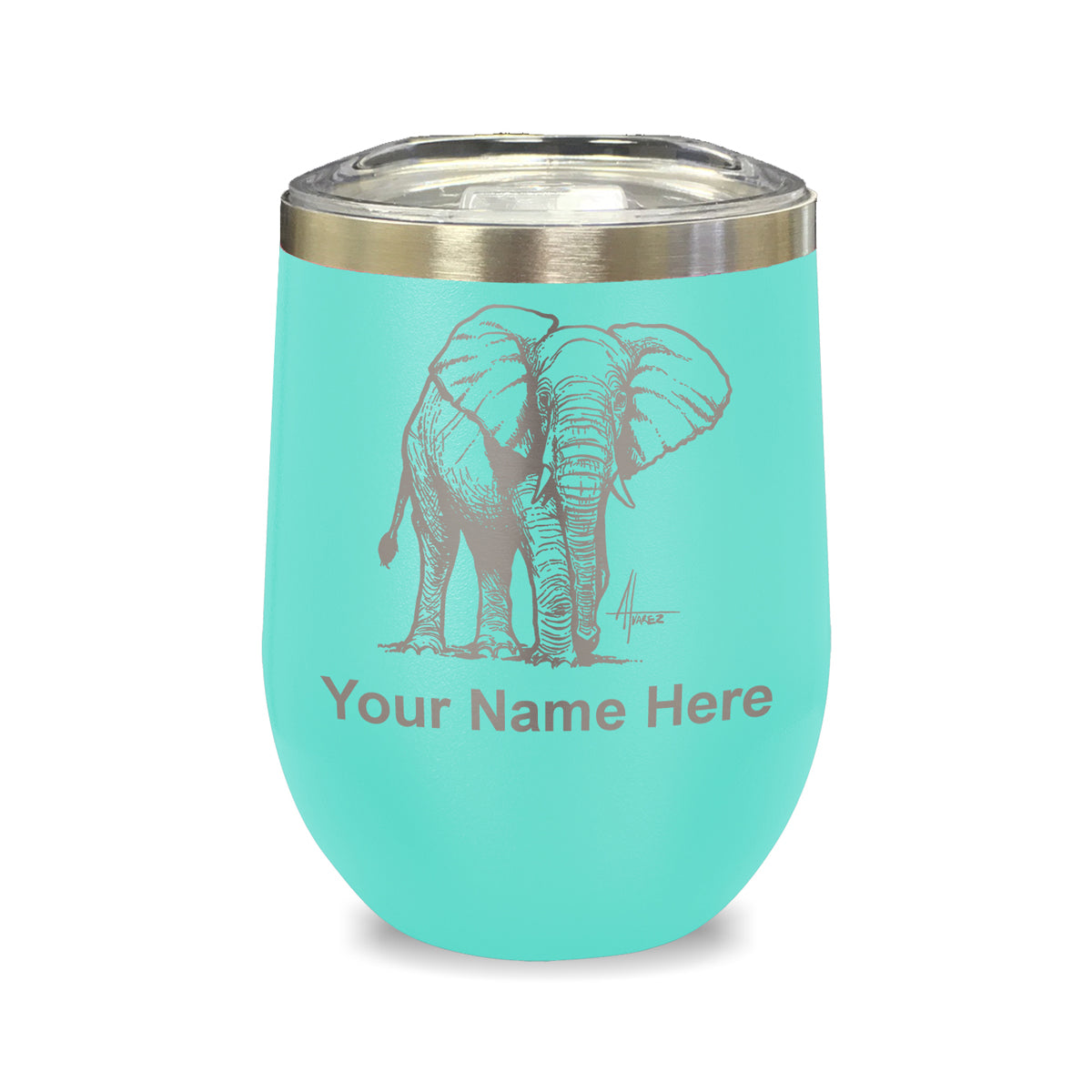 LaserGram Double Wall Stainless Steel Wine Glass, African Elephant, Personalized Engraving Included