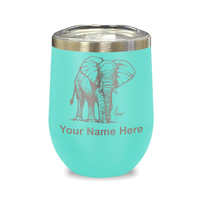 LaserGram Double Wall Stainless Steel Wine Glass, African Elephant, Personalized Engraving Included