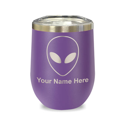 LaserGram Double Wall Stainless Steel Wine Glass, Alien Head, Personalized Engraving Included
