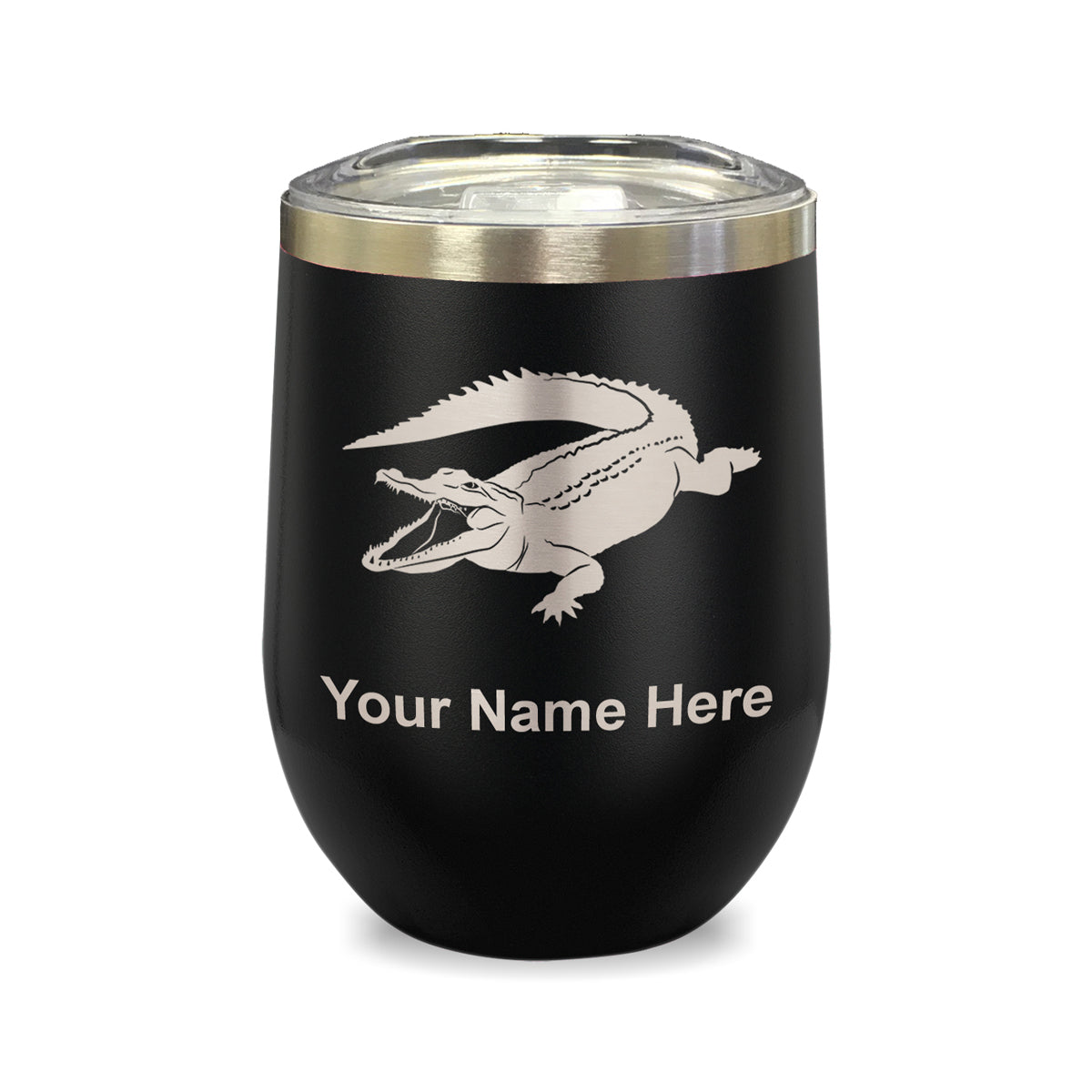 LaserGram Double Wall Stainless Steel Wine Glass, Alligator, Personalized Engraving Included