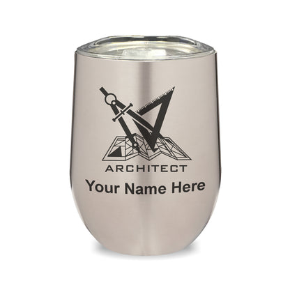 LaserGram Double Wall Stainless Steel Wine Glass, Architect Symbol, Personalized Engraving Included