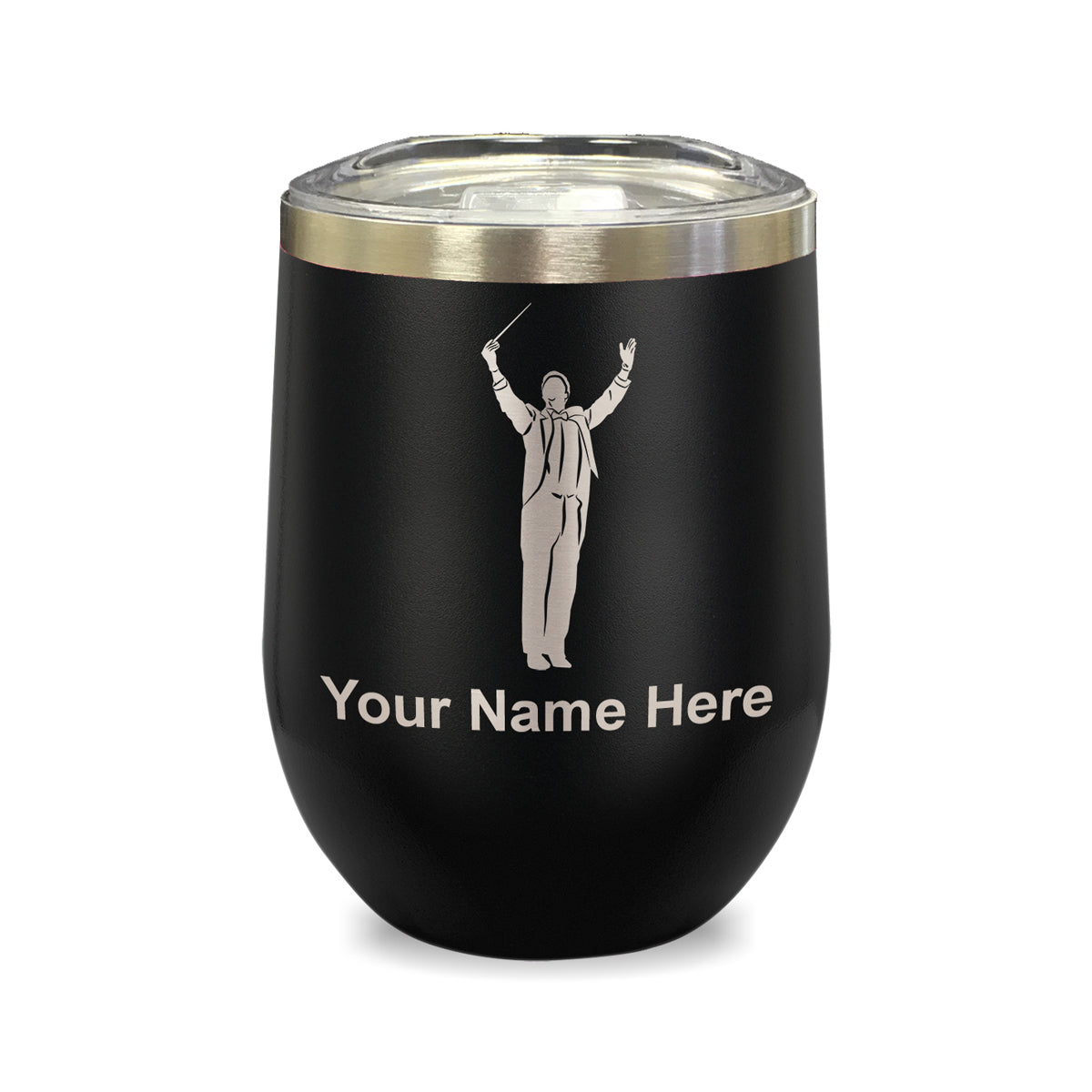 LaserGram Double Wall Stainless Steel Wine Glass, Band Director, Personalized Engraving Included