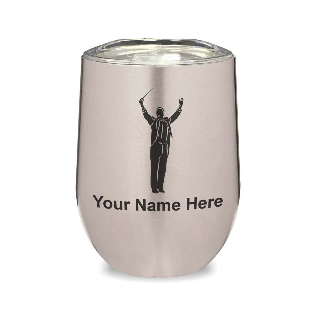 LaserGram Double Wall Stainless Steel Wine Glass, Band Director, Personalized Engraving Included