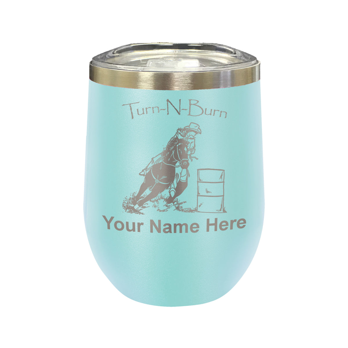 LaserGram Double Wall Stainless Steel Wine Glass, Barrel Racer Turn N Burn, Personalized Engraving Included