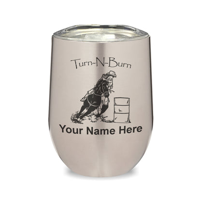 LaserGram Double Wall Stainless Steel Wine Glass, Barrel Racer Turn N Burn, Personalized Engraving Included
