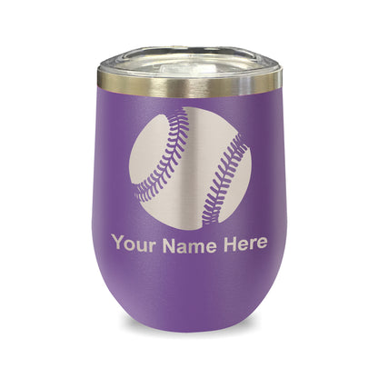 LaserGram Double Wall Stainless Steel Wine Glass, Baseball Ball, Personalized Engraving Included