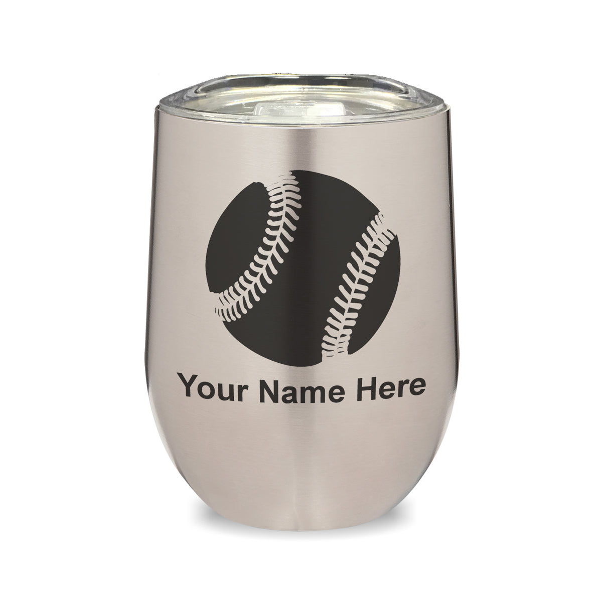 LaserGram Double Wall Stainless Steel Wine Glass, Baseball Ball, Personalized Engraving Included