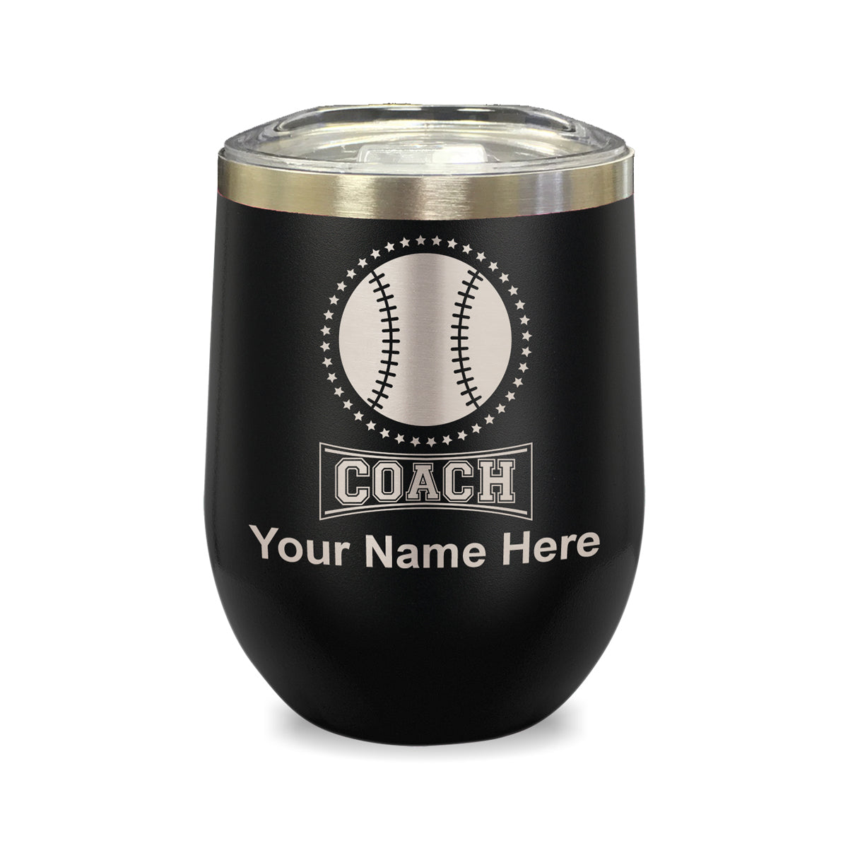LaserGram Double Wall Stainless Steel Wine Glass, Baseball Coach, Personalized Engraving Included