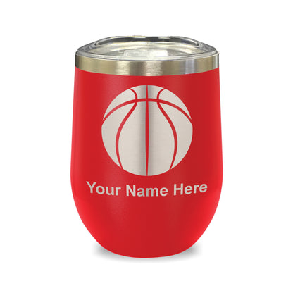 LaserGram Double Wall Stainless Steel Wine Glass, Basketball Ball, Personalized Engraving Included
