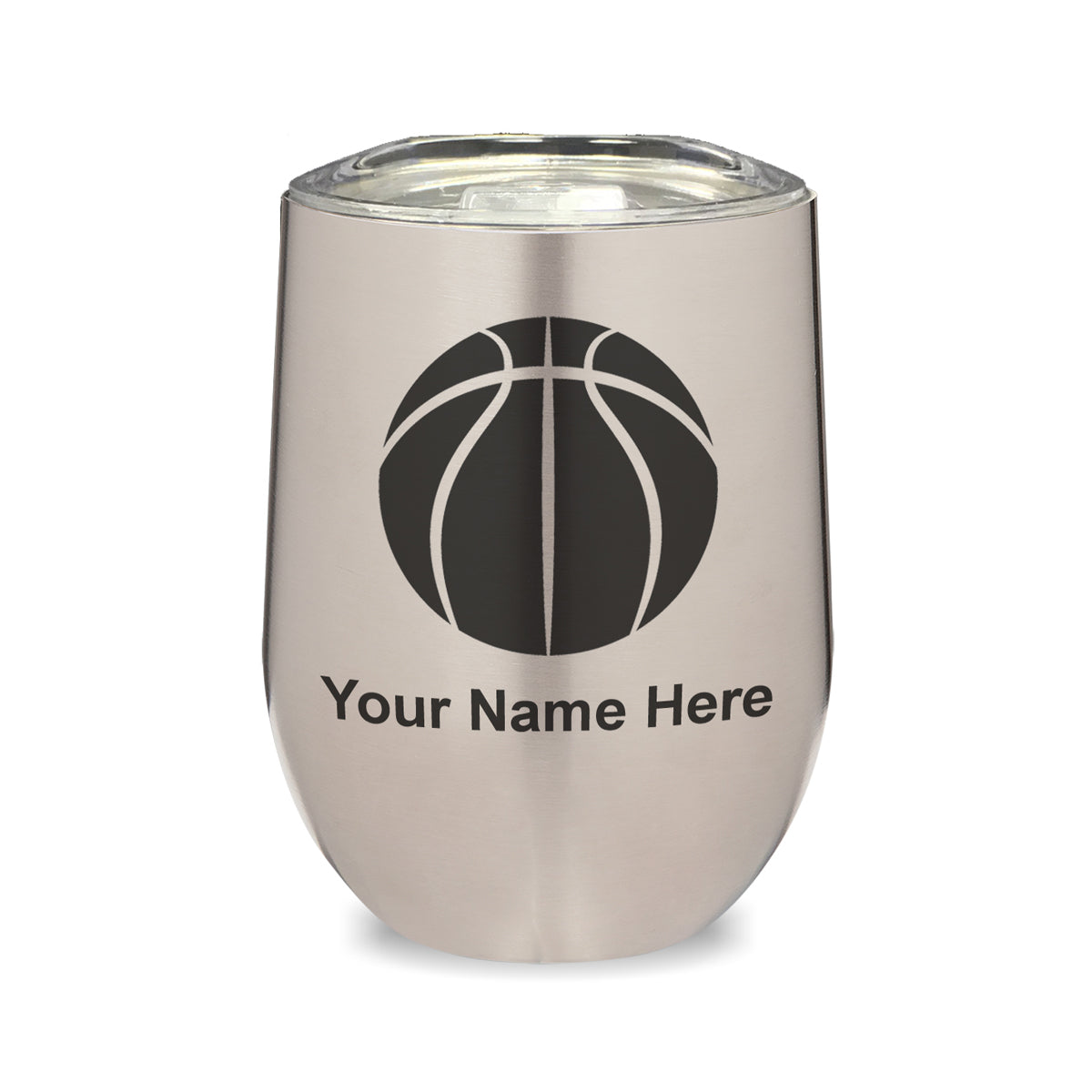 LaserGram Double Wall Stainless Steel Wine Glass, Basketball Ball, Personalized Engraving Included