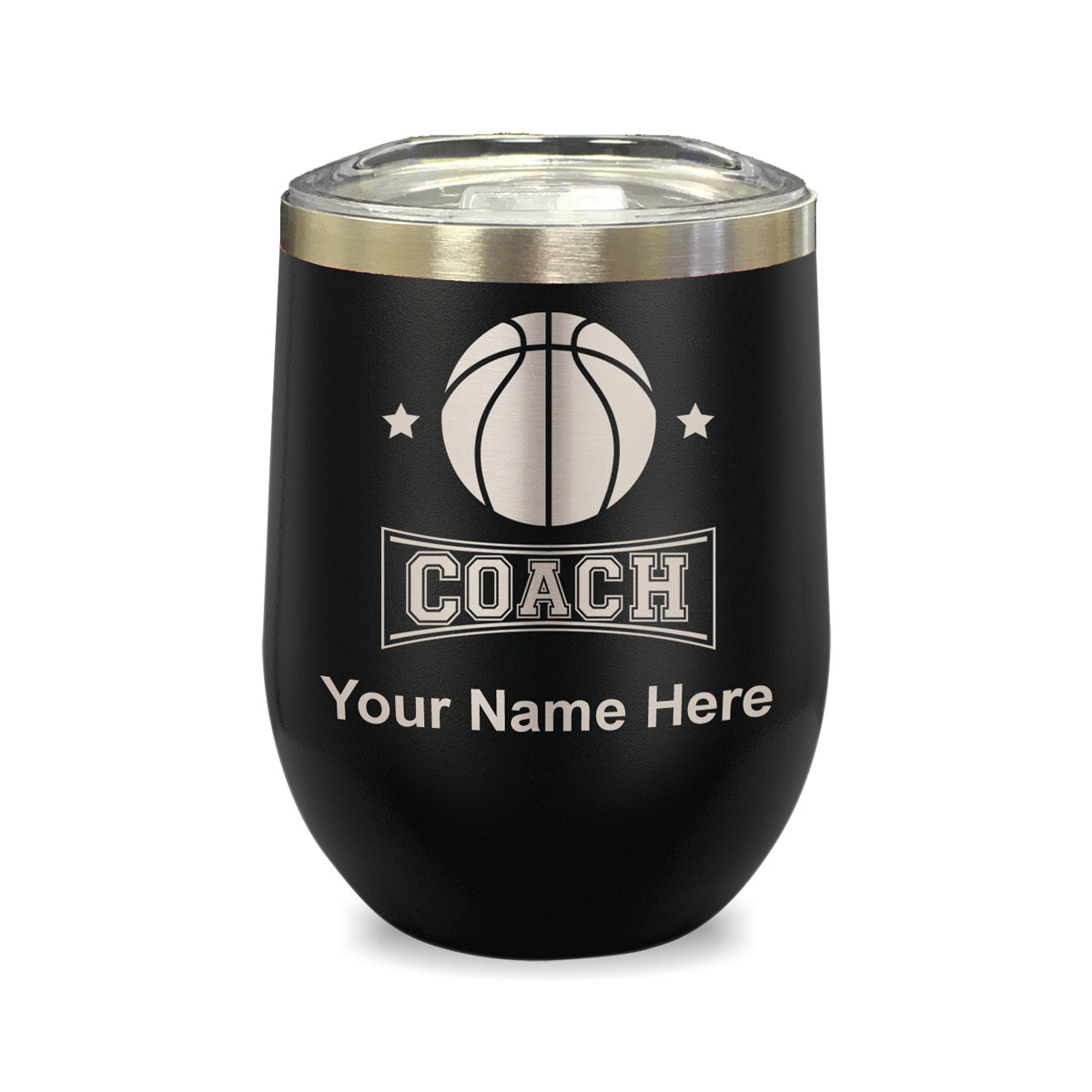 LaserGram Double Wall Stainless Steel Wine Glass, Basketball Coach, Personalized Engraving Included