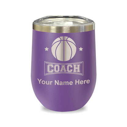 LaserGram Double Wall Stainless Steel Wine Glass, Basketball Coach, Personalized Engraving Included